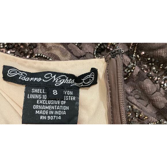 Pisarro Nights Art Deco Beaded Mesh Cocktail Dress Size 8 in Coffee Latte NWT - Picture 7 of 8